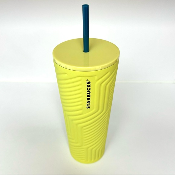 STARBUCKS 24oz TUMBLER LIMITED EDITION BEST MOST FAVORITE YELLOW MATTE SOFT - Picture 2 of 3